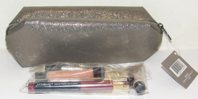 Ulta Beauty 8 Travel Set Palette Eye Face Primer Lipstick Lip Stain SILVER Bag