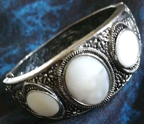 Flower Boho Cuff Spring Hinge Bangle Bracelet Mot… - image 3