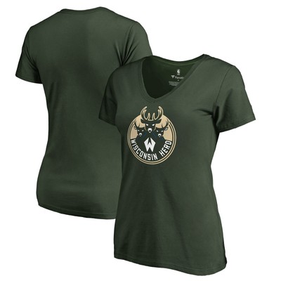 Women's Green Wisconsin Herd Primary Logo V-Neck T-Shirt