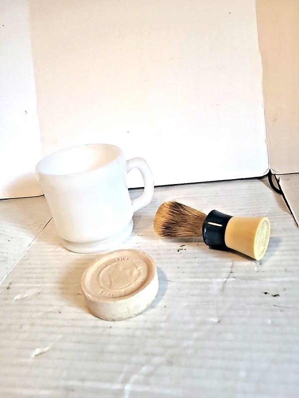 Vintage Heavy Shaving Mug White Milk Glass Made USA Ever Ready Brush  & Soap