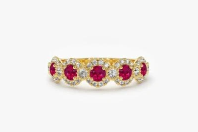 Hochzeit Goldring Kombination aus 5 Rubin 0,55ct & 45 Brillanten 0,42ct 14K 585 - Bild 1 von 4