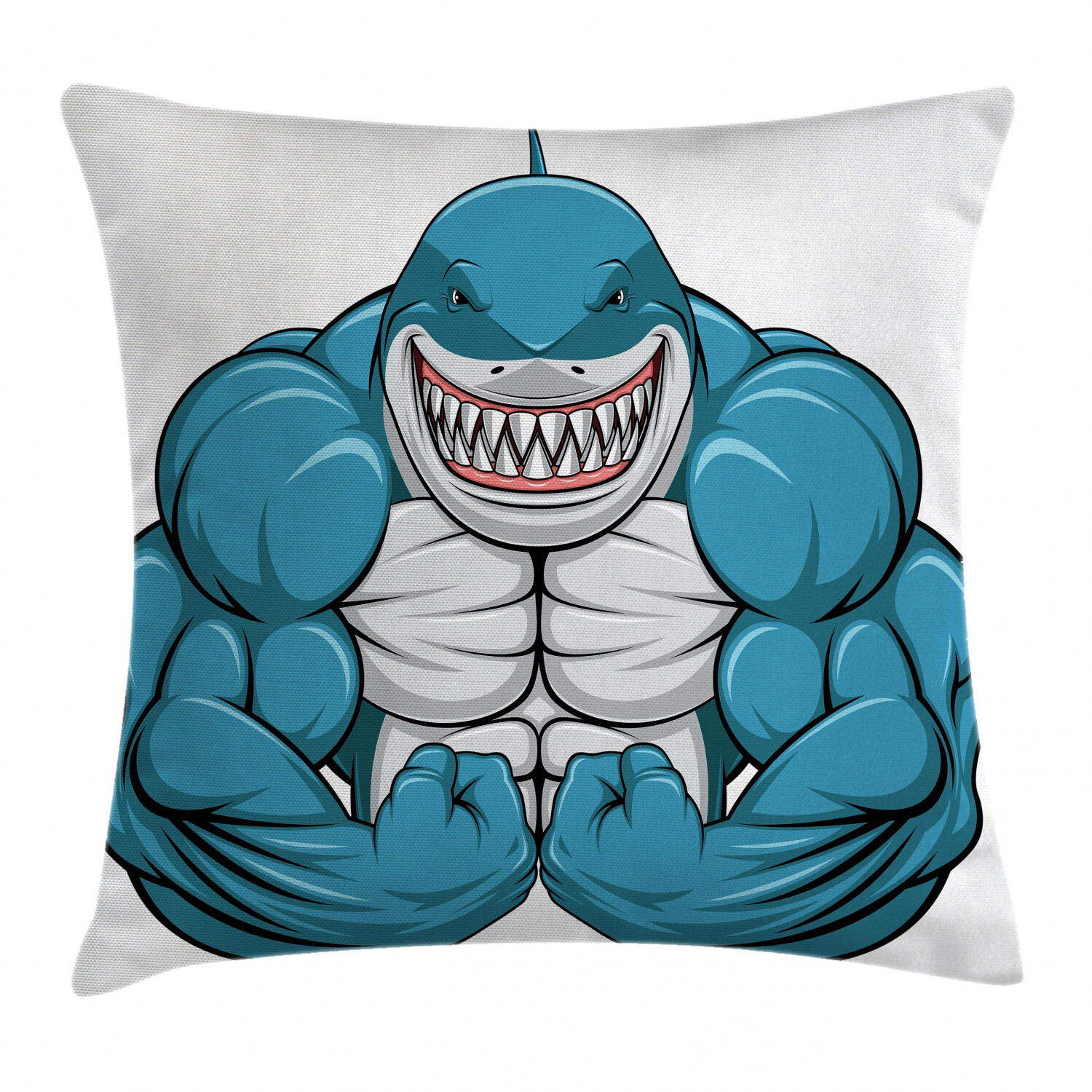 Toothy White Shark Smiling 16-Inch Square Fish Pillow Cover