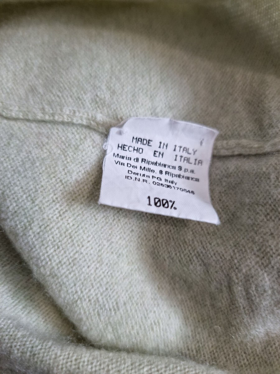 Pull Femme 100% Cachemire Maria Di Ripabianca - Vert Anisé Clair Avec Bordure Fleurie - Taille 36/38