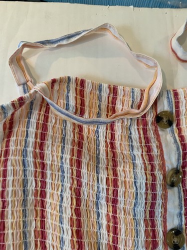 Almost Famous Jumpsuit Junior 3X weites Bein mit Seitenschlitz gesmoktes Mieder gestreift - Bild 4 von 15