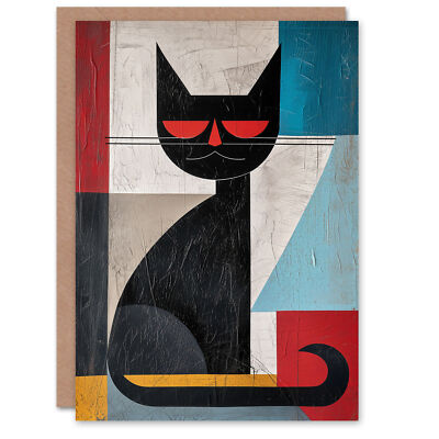 Geburtstagskarte schwarze Katze Kubist Kunstwerk bunt Pop Art für Ihn Sie