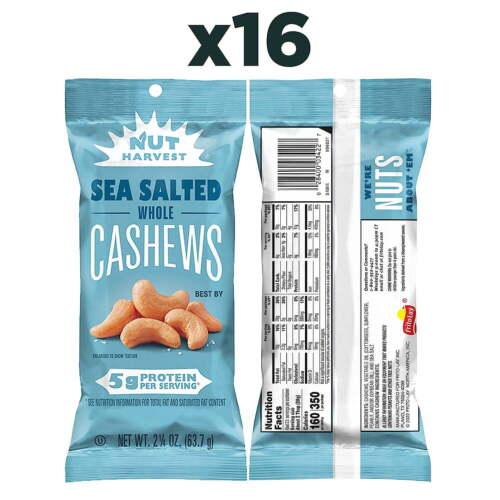 2.25 Ounce (Pack of 16), Nut Harvest Sea Salted Whole Cashews, new - Picture 3 of 6