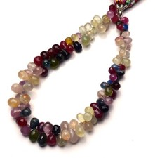 NATURAL MULTI SAPPHIRE FACETED 6x4 TO 8x6MM TEARDROP SHAPE BRIOLETTES 145CTS. 8"