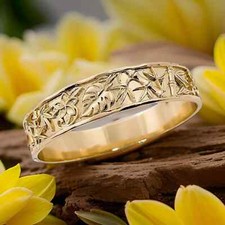 15mm 3D Gold Hawaiian Tropical Garden Bangle Bracelet
