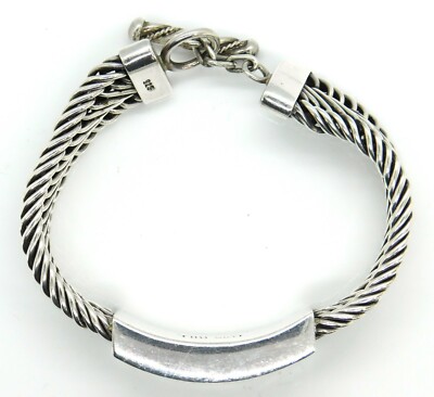 Lois Hill 925 Sterling Silver Scroll Station Woven Link Toggle
