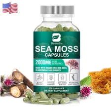 120 Pills Organic Irish Sea Moss, 2000MG with Burdock Root, Bladderwrack Powder