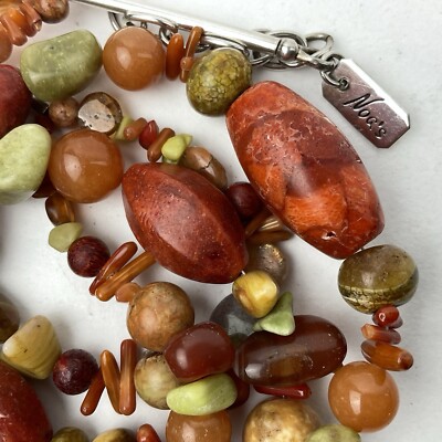 Noa's Coral Jasper Agate 2 Strand Necklace Orange Green Beads Sterling Silver