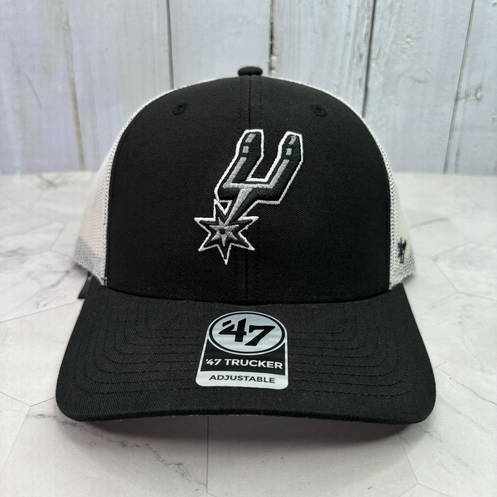 San Antonio Spurs ‘47 Brand Trucker Black White Adjustable Snapback Hat OSFA Cap