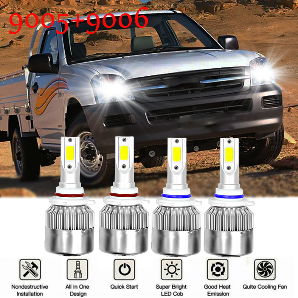 1990-98 Chevy C1500 2500 3500 6000K LED Hi/Lo Headlight Bulbs Combo