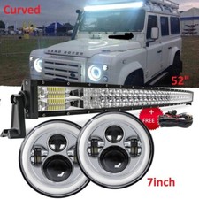 7inch LED Headlight + Curved 52inch light Bar For Land Rover Defender 90 110 130