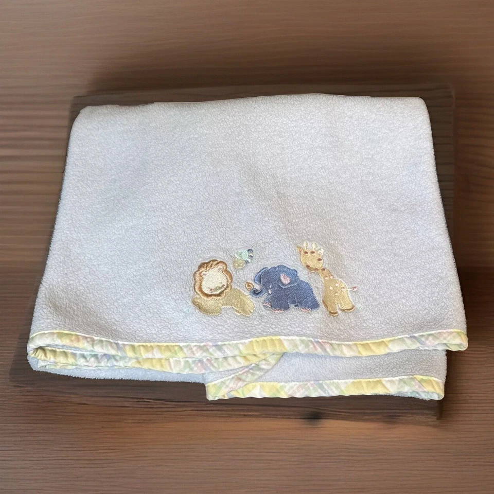 Manta Circo Bebé Vellón Elefante Jirafa León Azul Felpa Pastel Borde De Colección Foto 2 de 4