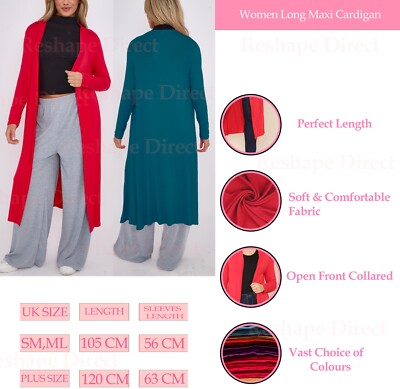 Langarm Maxi Boyfriend Damen-Cardigan volle Länge offen schwebend UK Größe 8-26