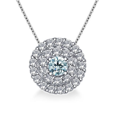 3.51 ct vvs1./=ICE BLUE ROUND CUT MOISSANITE DIAMOND HALO SILVER PENDANT