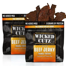 Wicked Cutz Orange Teriyaki Beef Jerky 24g Protein Per Bag Tender & Easy to C...