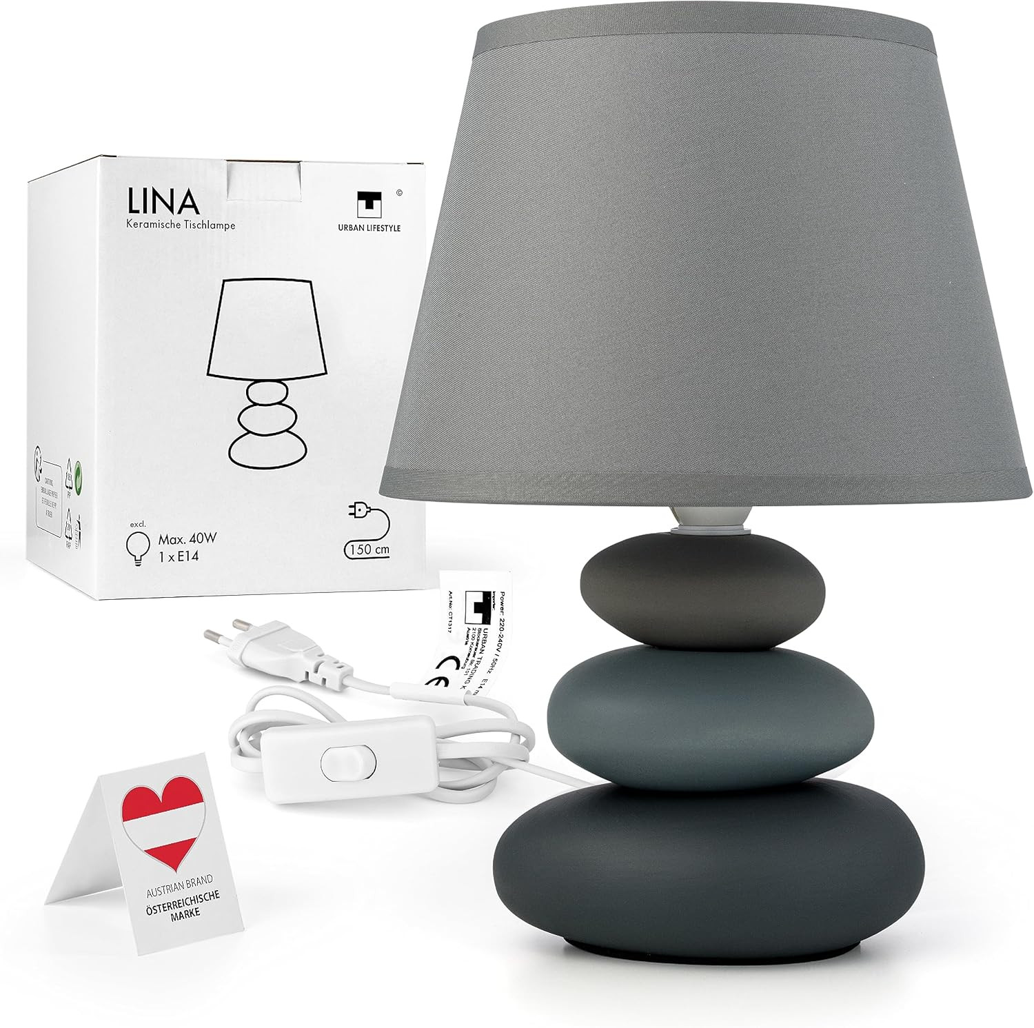 Lampada da Tavolo Lina E14 Ceramica Grigia Opaca | Offerta Online