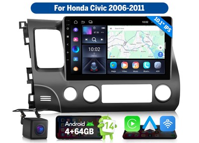 10.1'' Android Auto 14 4+64GB for Honda Civic Coupe 2009 Car Stereo Apple CarPlay