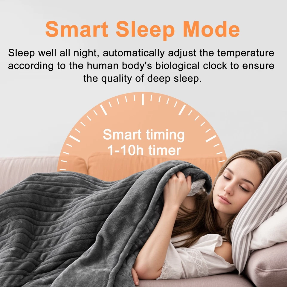 Electric Blanket Heated Throw 9 Heat Settings Grey 150x180cm Overheat Protection - image 4 of 4