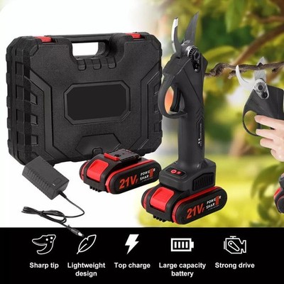 21V Electric Cordless Branch Scissors Pruning Shear Pruner Cutter+2Battery