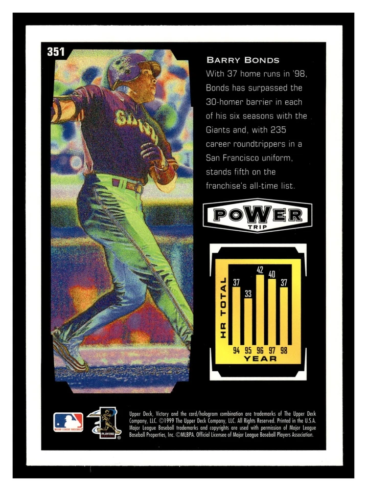 Barry Bonds #351 1999 Upper Deck Victory San Francisco Giants - Image 2 of 2