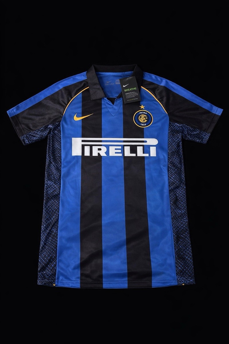 Nike Inter Milan Blue/Black Striped Soccer Jersey Shirt Pirelli