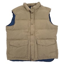 VTG 80s Woolrich Down Puffer Vest Sz Lg Khaki Brown USA Made Snap Front