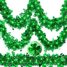 Brizled 2 Pack St Patricks Day Tinsel Shamrock Garland Green Lights