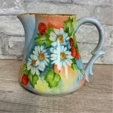 Vintage Porcelain Pitcher Creamer Vase Signed P Jacobs 1968 Pastel Floral 6