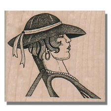 Mounted Rubber Stamp, Beautiful Lady With Hat, Pretty, People, Woman In Dress,wm