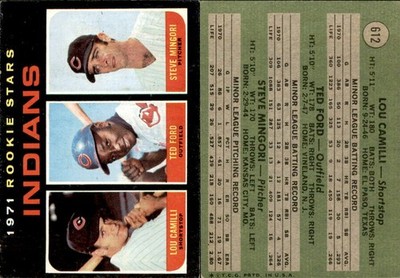 Indians Rookie Stars 612  1971 Topps   Camilli / Ford / Mingori   LP