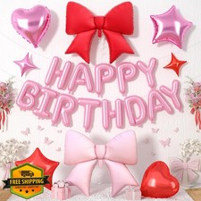 Red Pink Bow Birthday Decorations Helium Balloons Party Banner