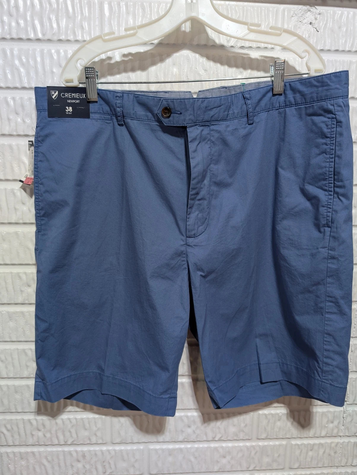 Cremieux Men's Blue Solid 100% Cotton Mid-Rise Chino Shorts Size 38 NWT