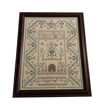 Vintage 1966 Paragon American Home Cross Stitch Embroidery Sampler Framed 22x27''