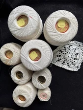 8 Partial Spools Vintage Crochet Thread White/Ivory Mercerized Cotton Size 20,30