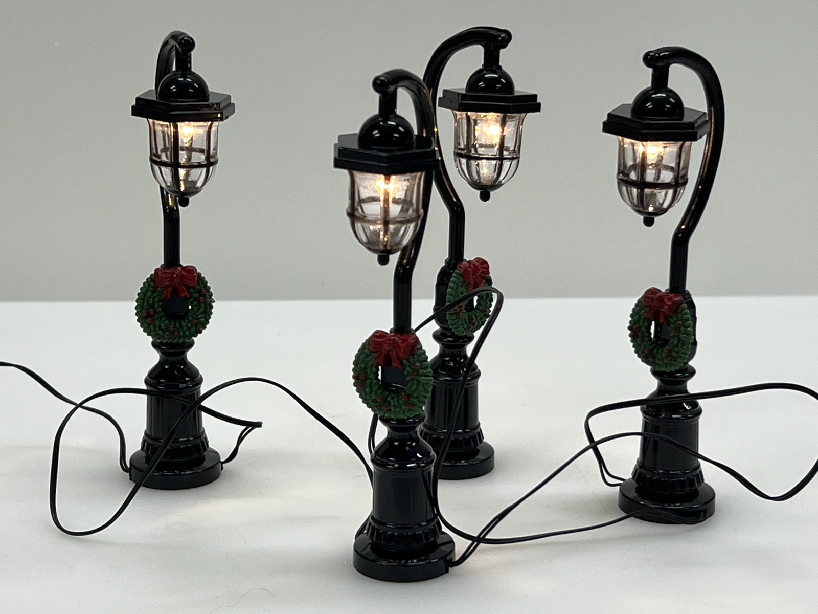 Set of 4 St Nicholas Square Lamp Post Christmas Village Lighted Accessory