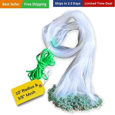 Cast Nets 4.5ft-10ft Radius|3/8'',1/2'',1'' Mesh for Fishing with Chain Bottom, ...