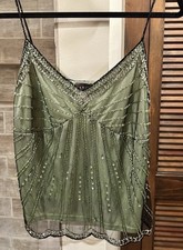 Vintage Y2K Whimsigoth Dark Fairy Womens Top Green L Beaded Going Out Festival