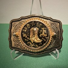 Cowboy Boots Design Gold Tone Western Americana Belt Buckle Made in USA