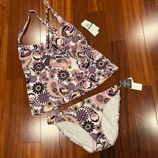 New NWT Salt + Cove Purple Tankini Swim Set Two Piece Bikini Floral Print Large