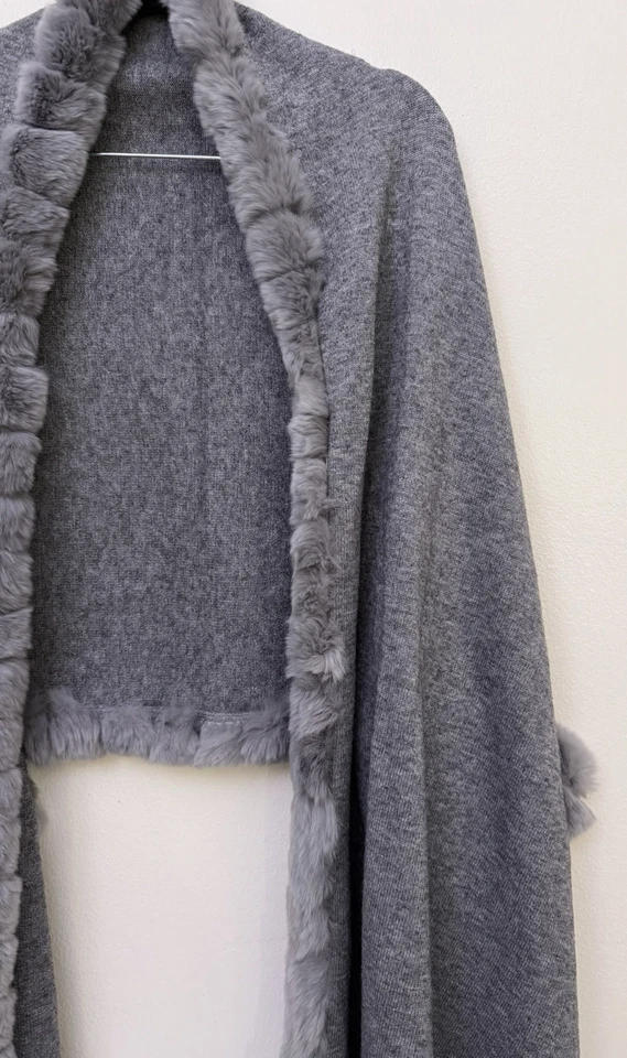La Fiorentina Women's Knit Rex Rabbit Fur Trimmed Scarf Wrap O/S - Image 2 of 4