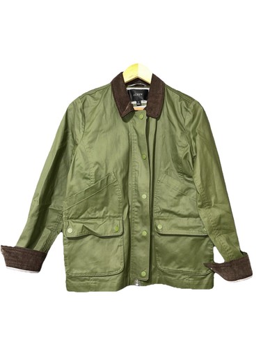 J.Crew Sz S Barn Jacket Waxed Cotton In Laurel Olive Green w Contrast Corduroy - Picture 5 of 15