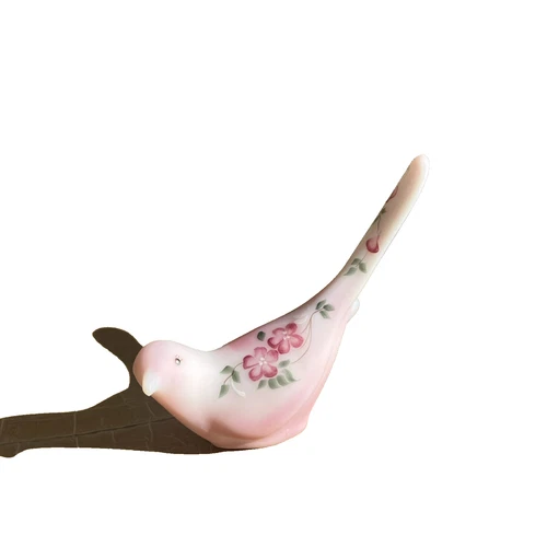 Fenton Hand Painted Burmese Glass Bird Happiness Long Tail Signed