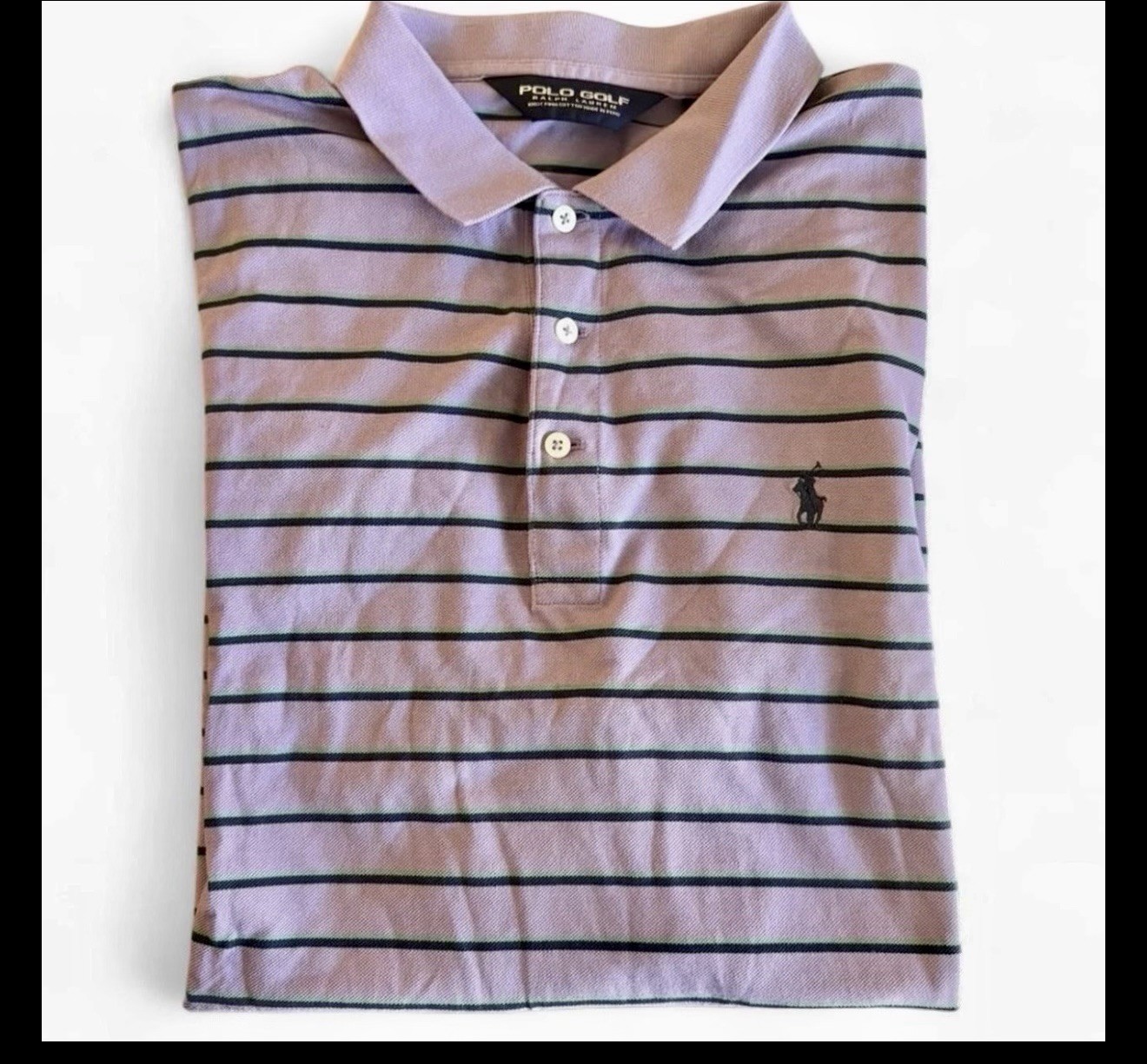 Polo Golf Ralph Lauren Mens Large L Purple Striped Pima Cotton Shirt