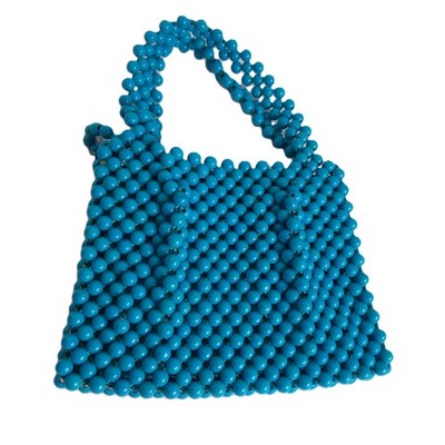 Vintage JEM Hong Kong Beaded Handbag Blue Bubble Bead Top Handle 60s 70s Purse