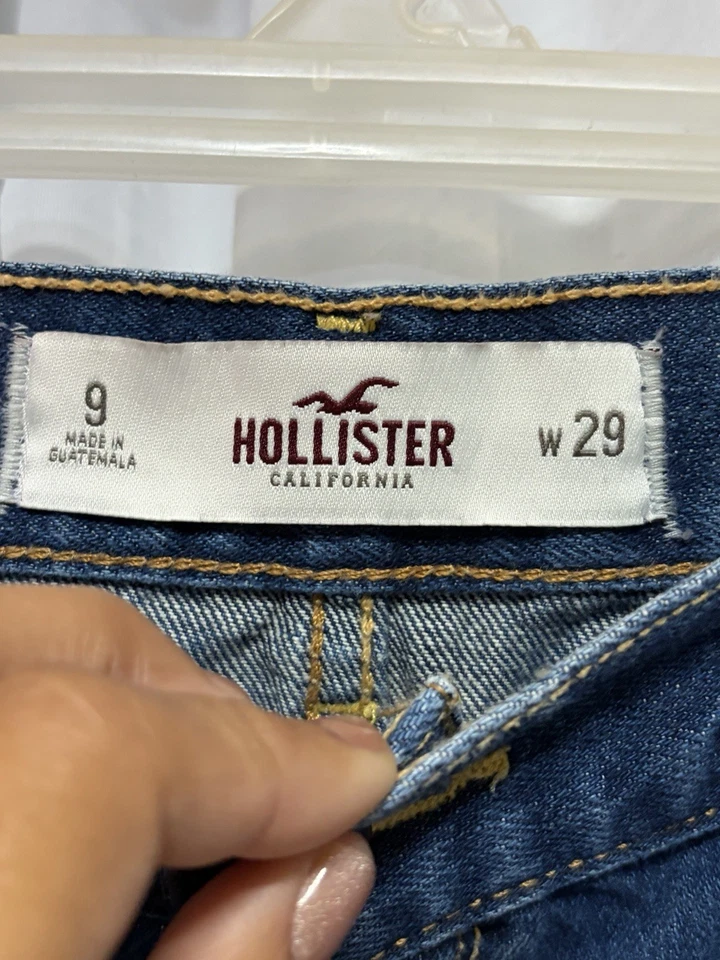 Hollister Micro Mini Blue Jean Shorts Size 9 Booty Y2K 2000s Denim Distressed - Image 3 of 4