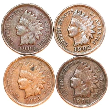 (4) Indian Head Cents - 1901 1902 1903 1904 - VG/Fine - #3394D - FREE SHIPPING