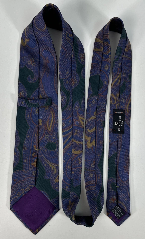 Corbata Etro Seda Estampado Cachemira Púrpura y Negra 59L 3.25W Hecha en Italia Foto 2 de 4